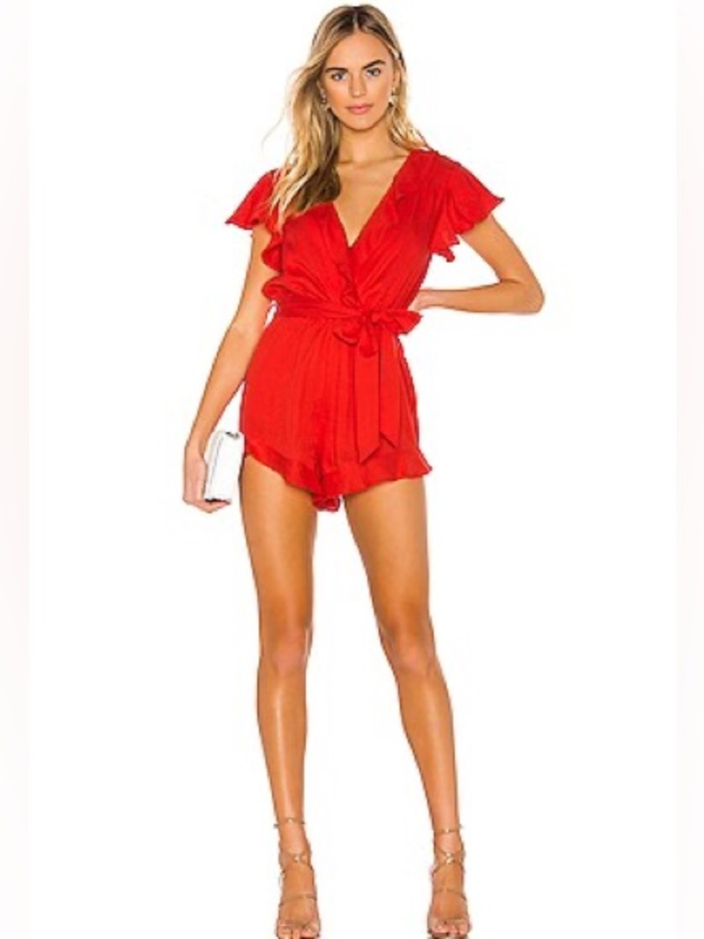 Lovers + Friends Red V-Neck Tie-Waist Gateway Romper XS - Picture 2 of 6
